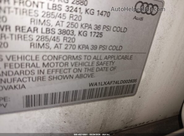 WA1LXAF74LD002635 2020 AUDI Q7 White Շարժիչի բաժամունքի տեսք