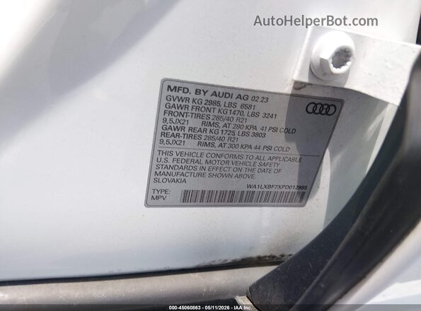 WA1LXBF7XPD012985 2023 AUDI Q7 White ძრავის განყოფილების ხედი