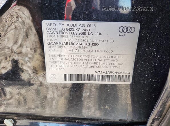 WA1M2AFP2HA058794 2017 AUDI Q5 Black VIN sticker view