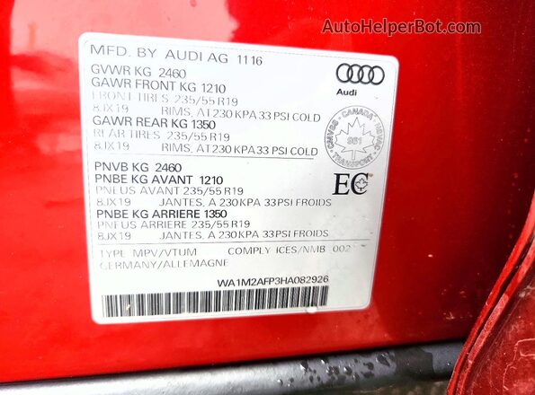 WA1M2AFP3HA082926 2017 AUDI A3 Orange Շարժիչի բաժամունքի տեսք