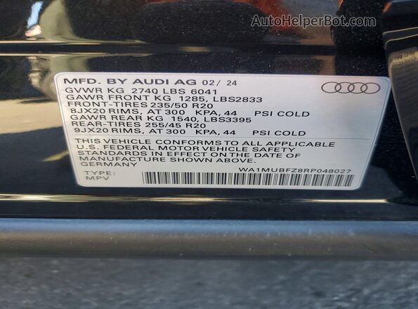 WA1MUBFZ8RP048027 2024 AUDI Q4 Black Vista de la etiqueta del VIN
