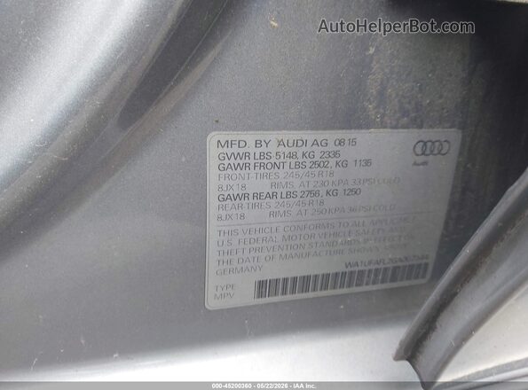 WA1UFAFL2GA007344 2016 AUDI ALLROAD Silver Вид підкапотного простору