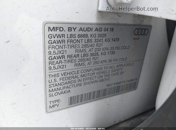 WA1VAAF73JD039019 2018 AUDI Q7 Белый Вид подкапотного пространства