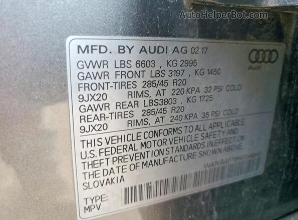 WA1VAAF76HD046945 2017 AUDI Q7 Серый Вид подкапотного пространства