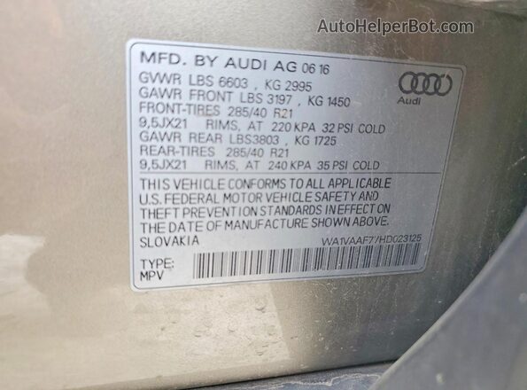 WA1VAAF77HD023125 2017 AUDI Q7 Желто-коричневый Вид наклейки с VIN-кодом