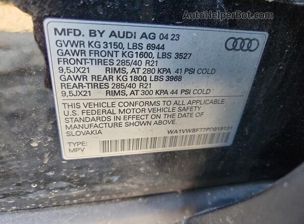 WA1VWBF77PD019131 2023 AUDI SQ7 Black Widok naklejki z numerem VIN