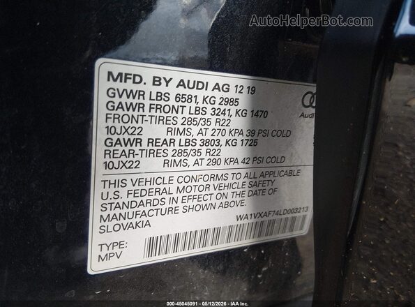 WA1VXAF74LD003213 2020 AUDI Q7 Черный Вид подкапотного пространства