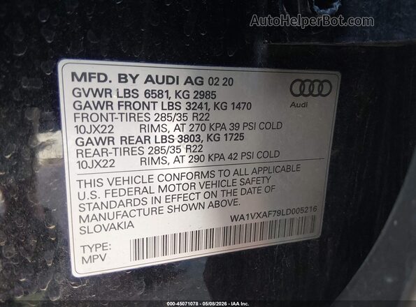 WA1VXAF79LD005216 2020 AUDI Q7 Black Engine compartment view