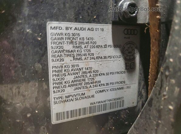WA1WAAF76KD030627 2019 AUDI Q7 Gray 