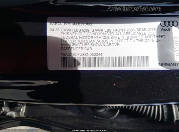 WAU2BCFU3SN050344 2025 AUDI ALL Black Вид підкапотного простору