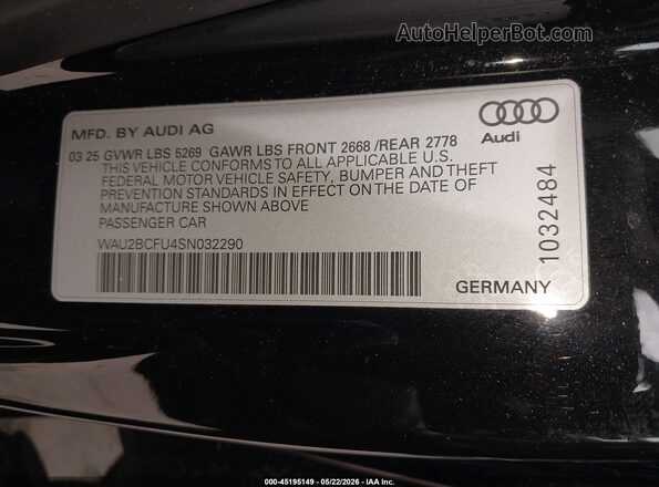 WAU2BCFU4SN032290 2025 AUDI ALL Black Շարժիչի բաժամունքի տեսք