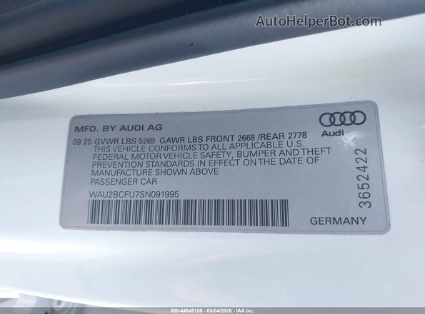 WAU2BCFU7SN091995 2025 AUDI ALL White 
