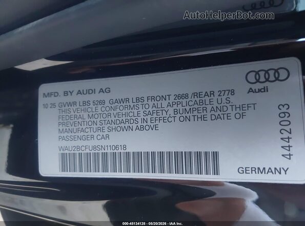 WAU2BCFU8SN110618 2025 AUDI ALL Черный Вид подкапотного пространства