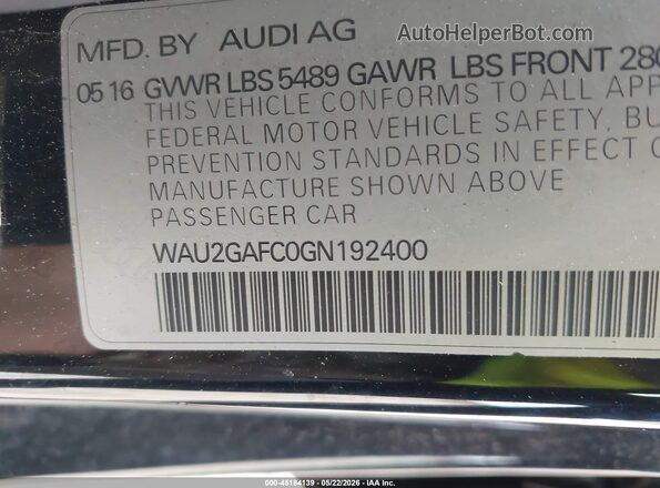 WAU2GAFC0GN192400 2016 AUDI A7 Черный Вид подкапотного пространства