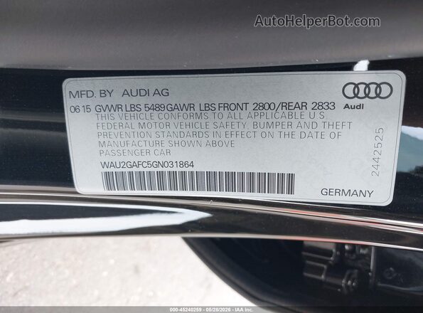 WAU2GAFC5GN031864 2016 AUDI A7 Black Вид підкапотного простору