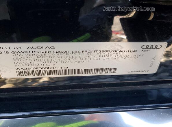 WAU34AFD0GN014119 2016 AUDI A8 Black Vista de la etiqueta del VIN