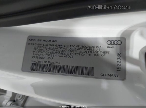 WAU3BCFU3SN053765 2025 AUDI ALL White Շարժիչի բաժամունքի տեսք