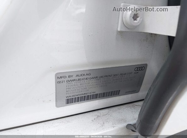 WAU8DAF86MN014744 2021 AUDI OTHER White Вид підкапотного простору