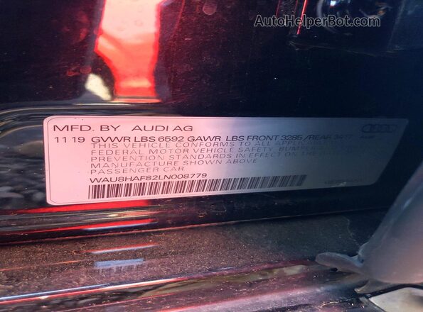 WAU8HAF82LN008779 2020 AUDI A8 Black Vista del compartimento del motor