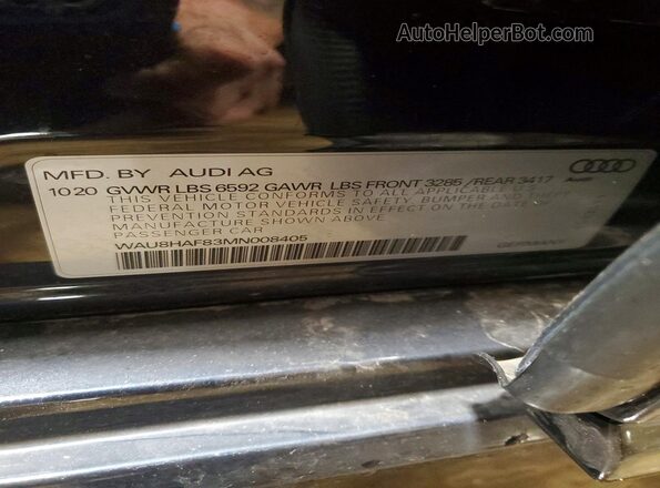 WAU8HAF83MN008405 2021 AUDI A8 Blue VIN կոդի պիտակի տեսք