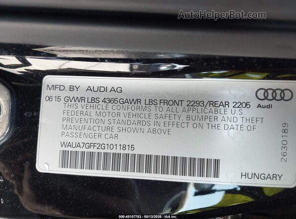 WAUA7GFF2G1011815 2016 AUDI A3 Black Շարժիչի բաժամունքի տեսք