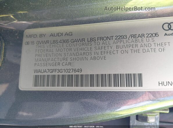 WAUA7GFF3G1027649 2016 AUDI A3 Серый Вид подкапотного пространства