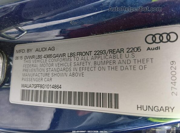 WAUA7GFF8G1014864 2016 AUDI A3 Blue Engine compartment view