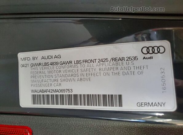 WAUABAF42MA069753 2021 AUDI A4 Charcoal Vista del compartimento del motor