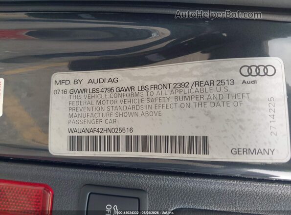 WAUANAF42HN025516 2017 AUDI OTHER Gray Engine compartment view