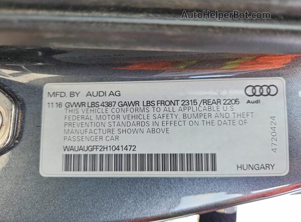 WAUAUGFF2H1041472 2017 AUDI A3 Серый Вид подкапотного пространства