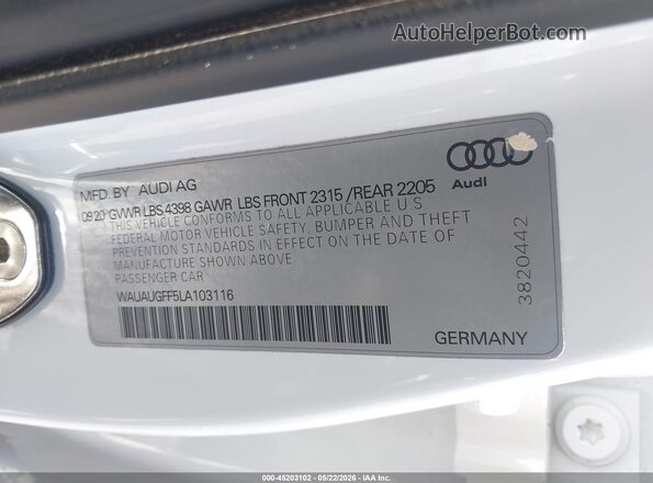 WAUAUGFF5LA103116 2020 AUDI A3 White ძრავის განყოფილების ხედი