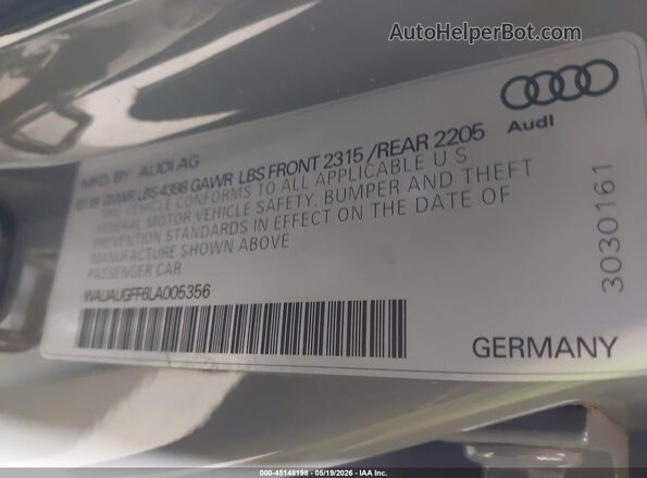 WAUAUGFF6LA005356 2020 AUDI A3 Серый Вид подкапотного пространства