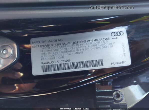 WAUAUGFF7J1023765 2018 AUDI A3 Black Engine compartment view