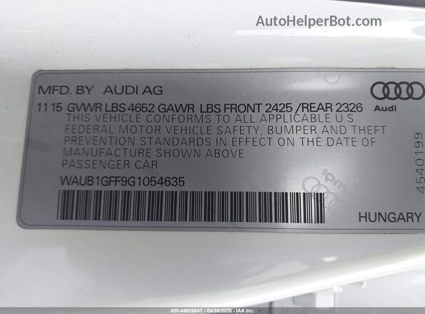 WAUB1GFF9G1054635 2016 AUDI S3 White Շարժիչի բաժամունքի տեսք