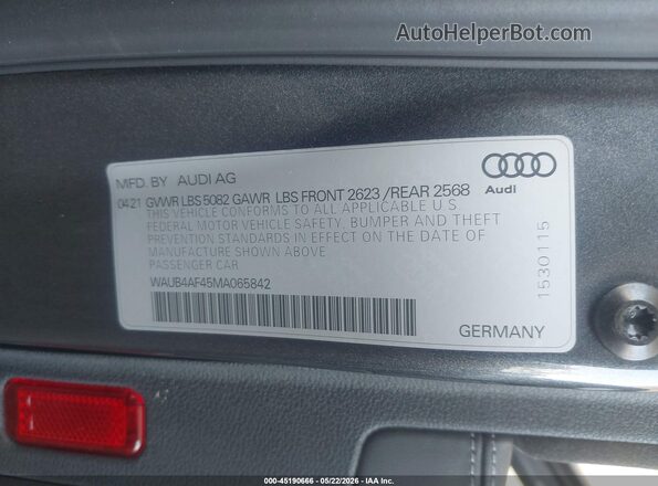 WAUB4AF45MA065842 2021 AUDI S4 Gray Engine compartment view