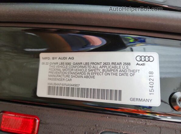 WAUB4AF4XNA044907 2022 AUDI S4 Black 