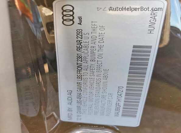 WAUB8GFF1H1047210 2017 AUDI A3 Black ძრავის განყოფილების ხედი