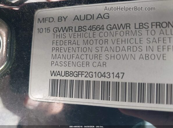WAUB8GFF2G1043147 2016 AUDI OTHER Black Engine compartment view