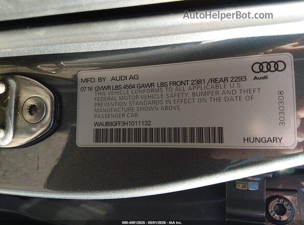 WAUB8GFF3H1011132 2017 AUDI OTHER Gray Vista del compartimento del motor