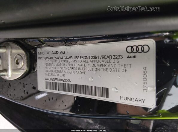 WAUB8GFF9J1022206 2018 AUDI OTHER Черный Вид подкапотного пространства
