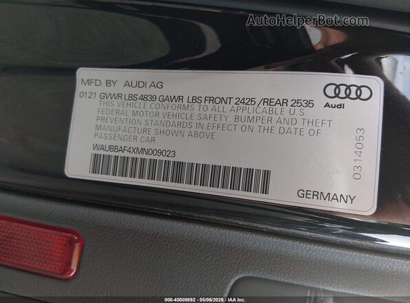 WAUBBAF4XMN009023 2021 AUDI OTHER Black Vista del compartimento del motor