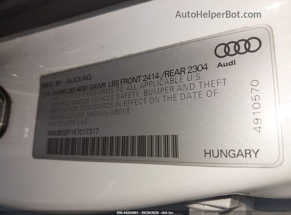 WAUBEGFF1K1017317 2019 AUDI A3 Белый Вид подкапотного пространства