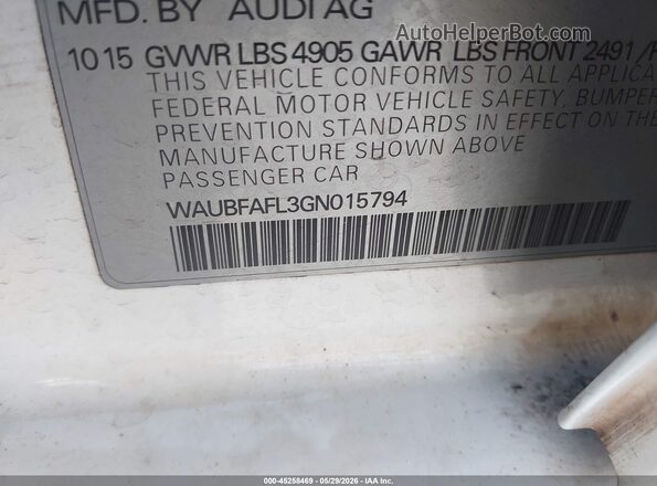 WAUBFAFL3GN015794 2016 AUDI A4 White Շարժիչի բաժամունքի տեսք