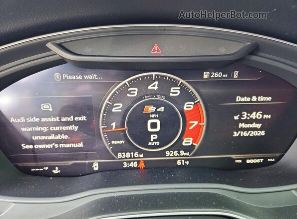WAUC4AF49KA074139 2019 AUDI S4 Фиолетовый Вид щитка приборов