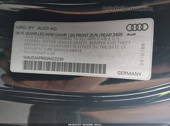WAUC4AFR6GA022230 2016 AUDI S5 Black 