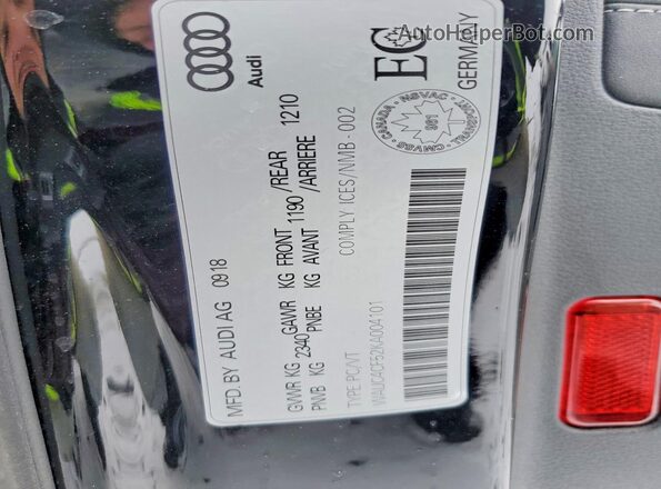 WAUC4CF52KA004101 2019 AUDI S5 Black VIN კოდის სტიკერის ხედი