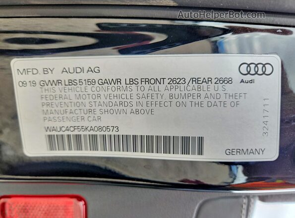 WAUC4CF55KA080573 2019 AUDI S5 Black Widok komory silnika