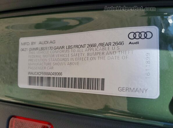 WAUC4CF55MA049066 2021 AUDI S5 Green Widok komory silnika