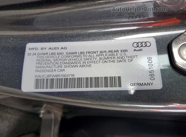 WAUCJBFW8R7003716 2024 AUDI E-TRON Gray Вид наклейки з VIN-кодом