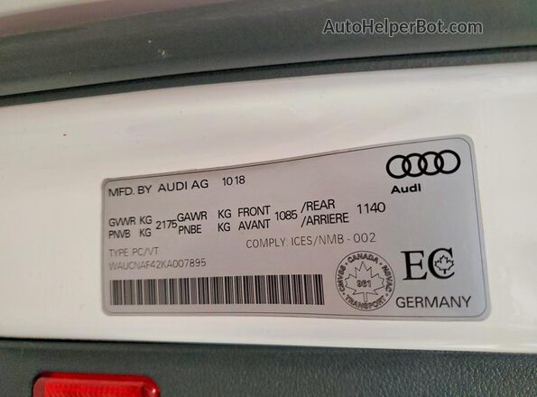 WAUCNAF42KA007895 2019 AUDI A4 Белый Вид подкапотного пространства